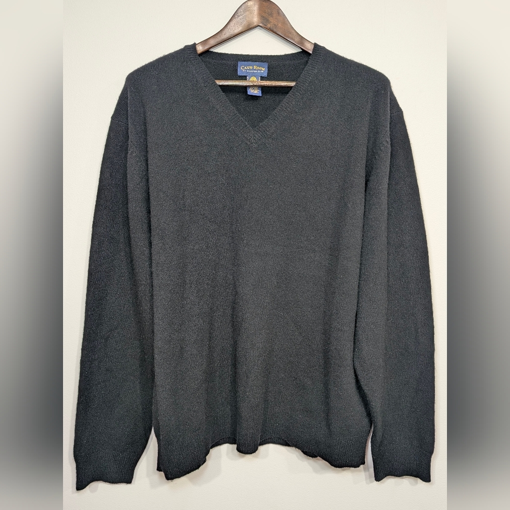 Club Room Men's XXL 100% Lambswool Black V-Neck Sweater Charter Club Cabincore